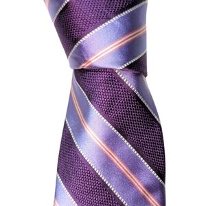 Ike Behar Extra Long Silk Necktie Men's Purple Striped Preppy Designer Tie EUC
